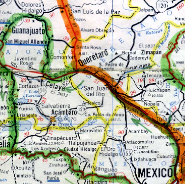 Carte : de Mexico à Guanajato