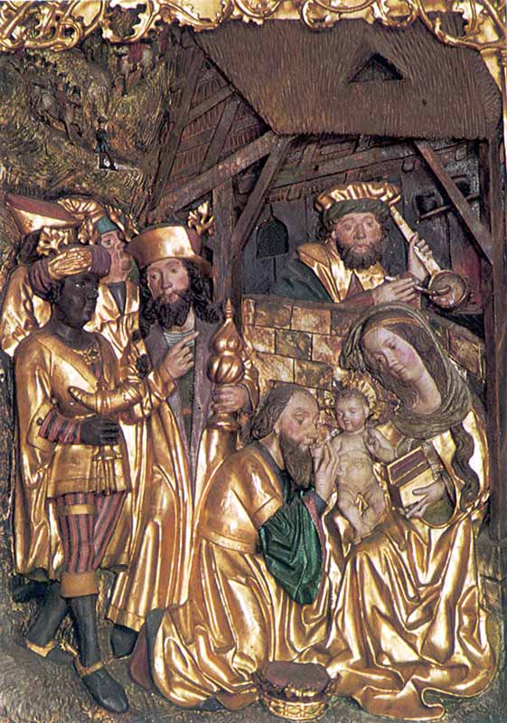 Détail du retable de Maria Gail : l'Adoration
                    des Rois Mages