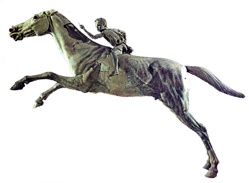 l'extraordinaire cheval de bronze et son petit
                    jockey...