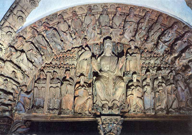 Tympan du porche central de
                                        la cathédrale de Santiago : le
                                        Christ en gloire