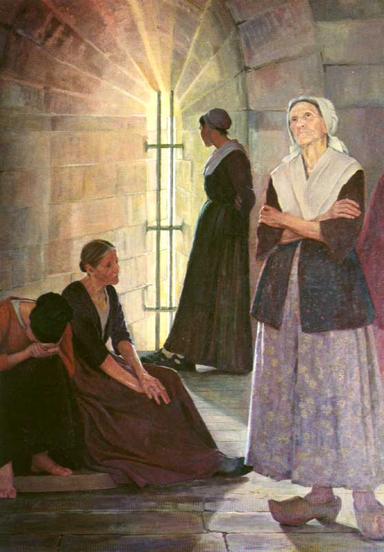 Aigues-Mortes : dans la tour de Constance, femmes
                protestantes prisonnières