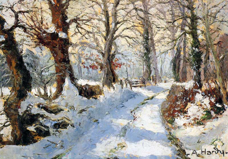 Clécy : Musée Hardy (1887-1986) : "Chemin creux
            sous la neige"