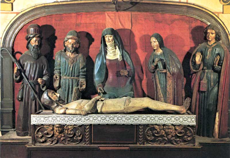 Cathédrale Saint Jean : Mise au tombeau (bois peint
              du XVIème)