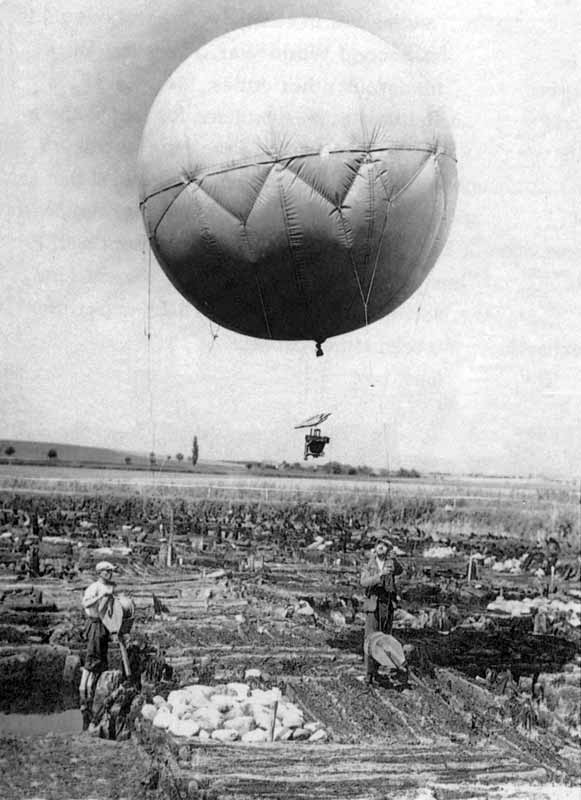 Photographie aérienne à l'aide d'un ballon
                      captif en 1937