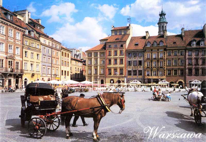 Calèche attendant sur la Rynek Starego Miasta
                (Place de la Vieille Ville)