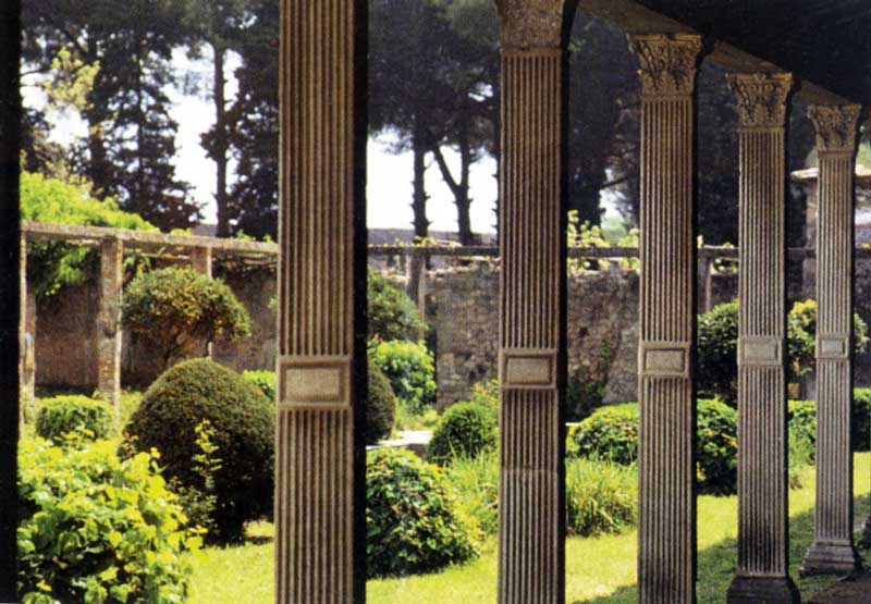 Pompeï : jardin
          et péristyle de Tibertinus