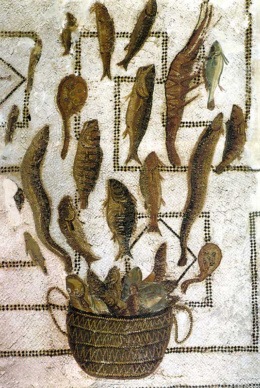 Mosaïque du Musée : corbeille de poissons
                  méditerranéens