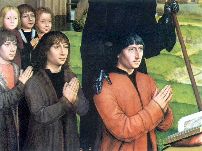 Triptyque Moreel : détail du panneau de gauche : le
              donateur William Moreel par Jans Memling (1435-1494)