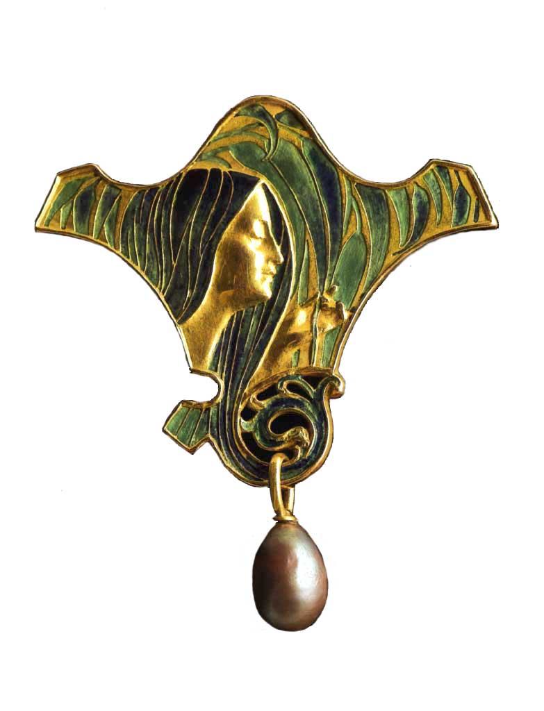 broche-visage-feminin-de-profil-et-fleurs