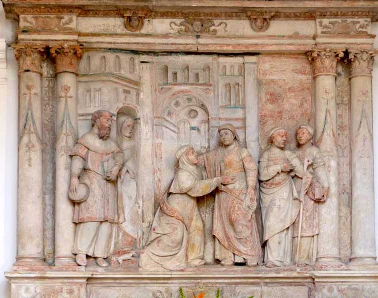 Cathédrale d'Aveiro : autel de Sainte Anne détail
                  du bas-relief