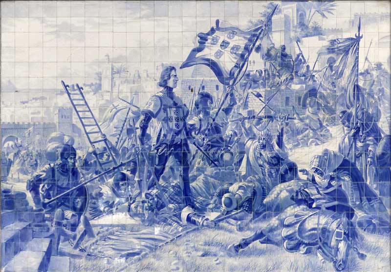 Estaçao de Sao Bento azulejos L'Infant D. A.Henriques
            à la conquête de Ceuta (XVe)
