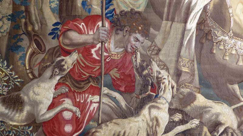 Trésor de la cathédrale de Gerace : détail de la
                tapisserie flamande