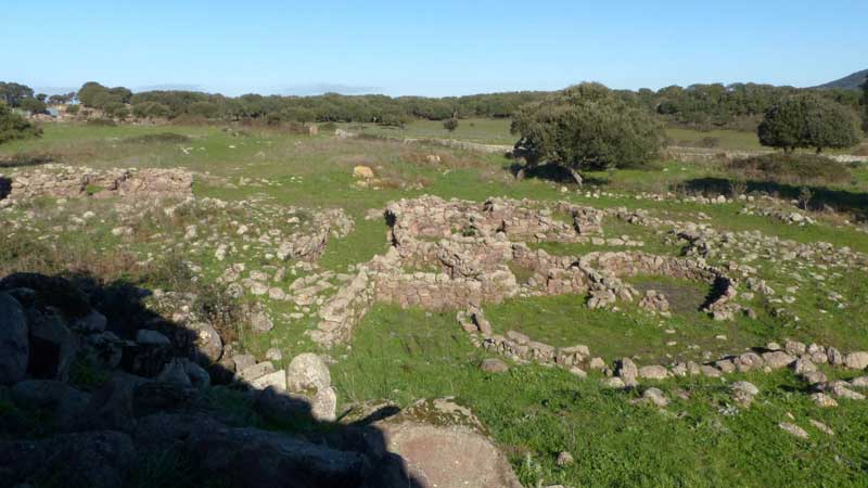 Huttes d'habitations circulaires au pied de
                      la tour