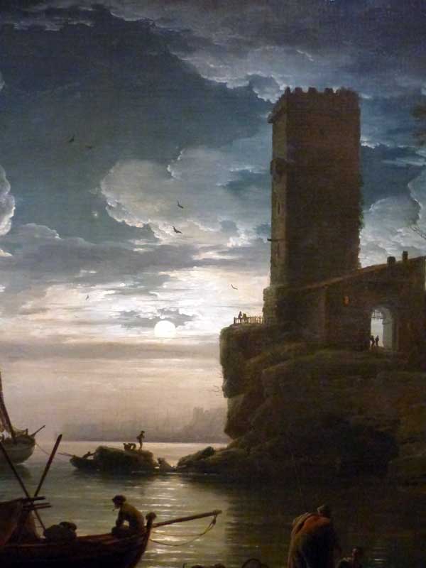 Nuit - Scène de la côte méditerranéenne avec
                  pêcheurs et bateaux par Claude Joseph Vernet -
                  détail (1753)