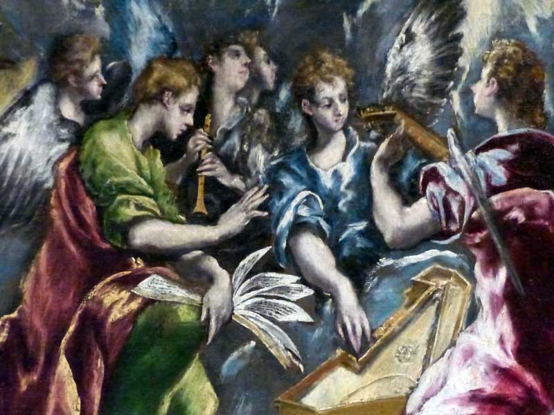 L'Annonciation, par El Greco-(ca.1596-1600) : les
                  Anges musiciens
