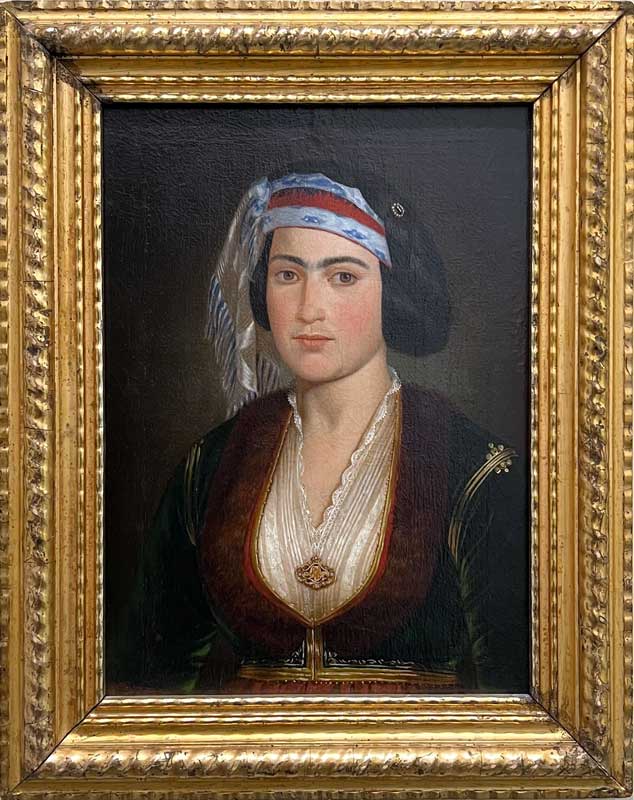 Portrait d'une jeune femme en costume grec, par
                    Theodoros Vryzakis (1814-1878)
