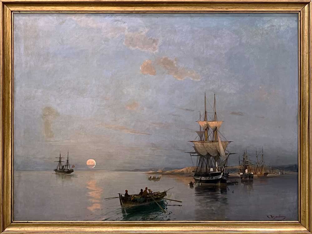 Barques et naviires à l'ancre, par Konstantinos
              Volanakis (1837-1907)