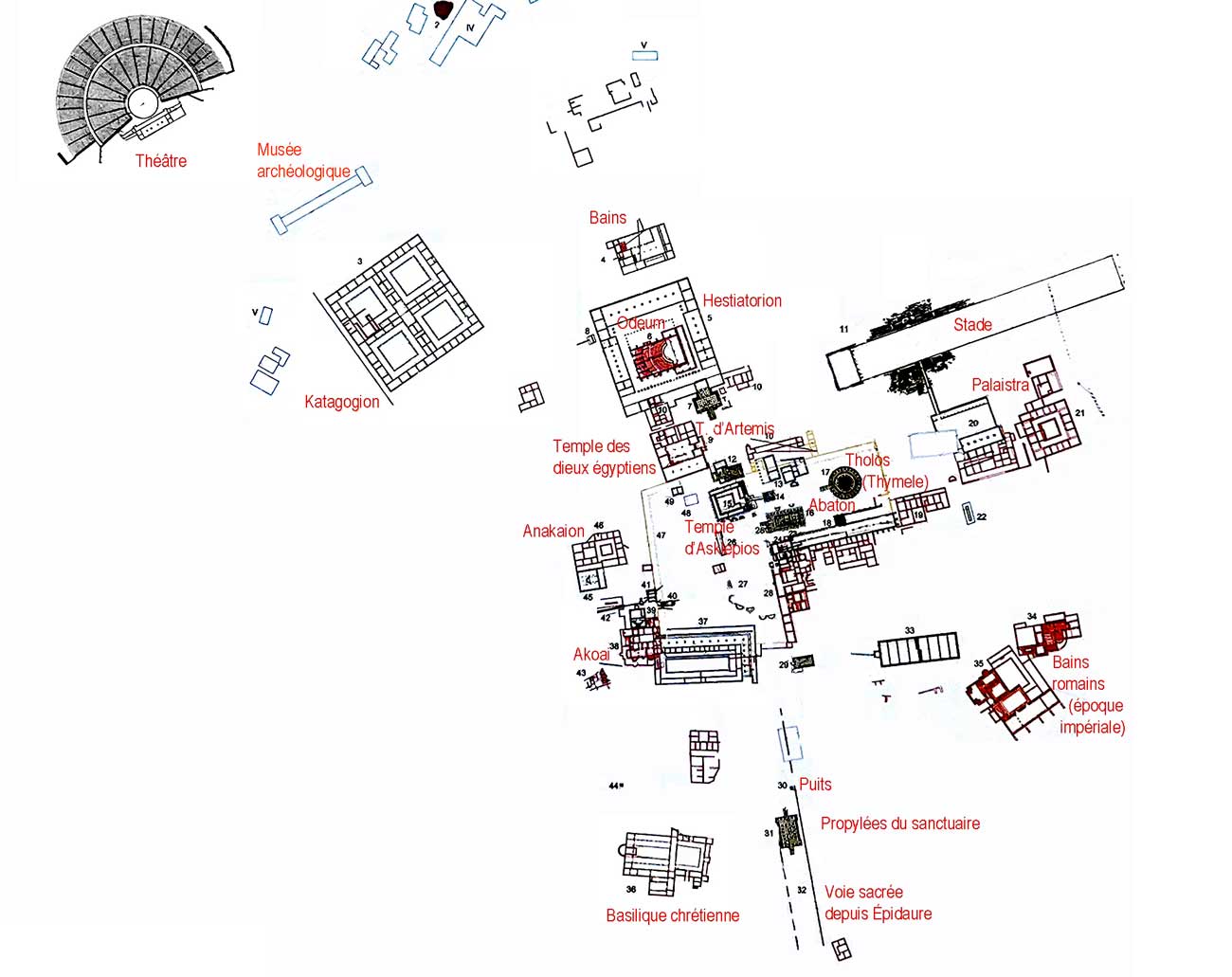 Plan
            du site archéologique d'Épidaure