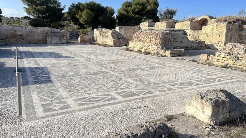 Isthmia : la grande mosaïque monochrome des bains
                  romains