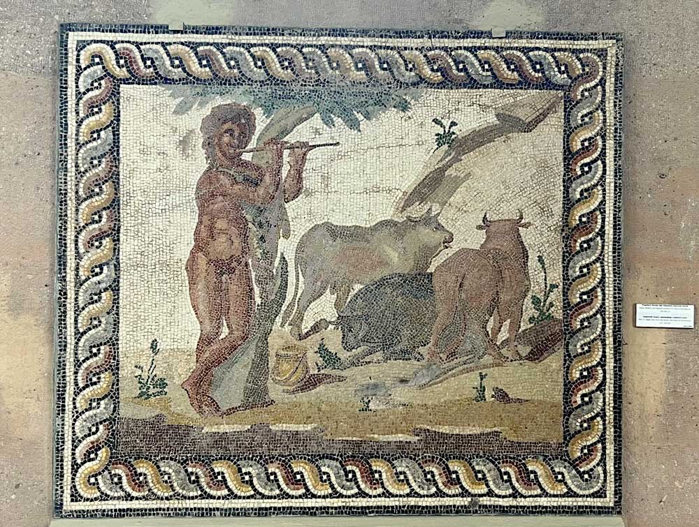 Musée de l'Ancienne Corinthe Mosaique romaine
            representant une scene pastorale 150-200 ap.JC