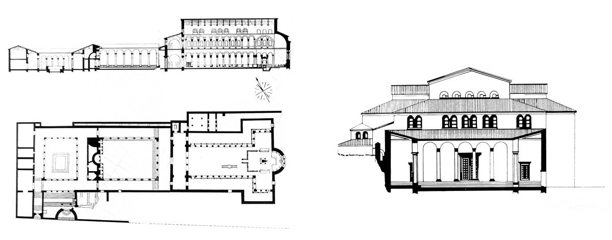 Plan
            et élévation de la Basilica A (Ve s.)