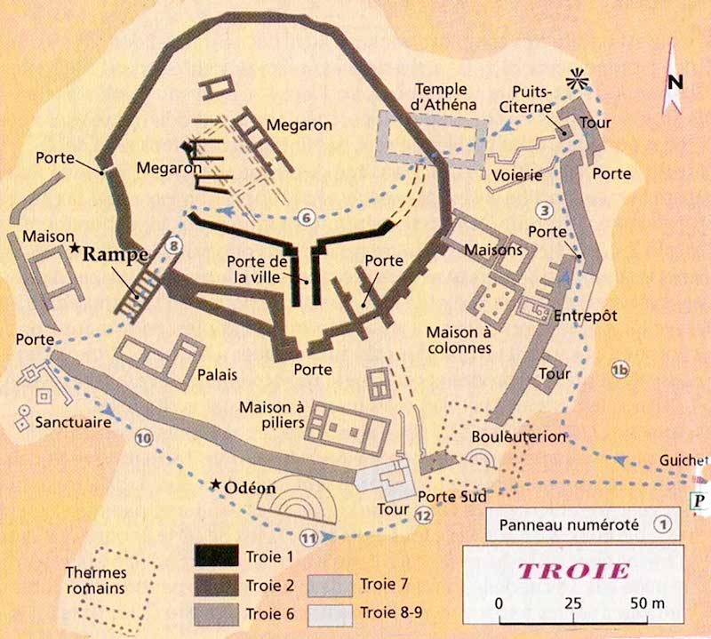 Troie-:plan du site de Troie (Guide Vert)